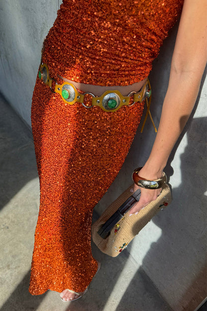 Orange Sequin Dorris Skirt