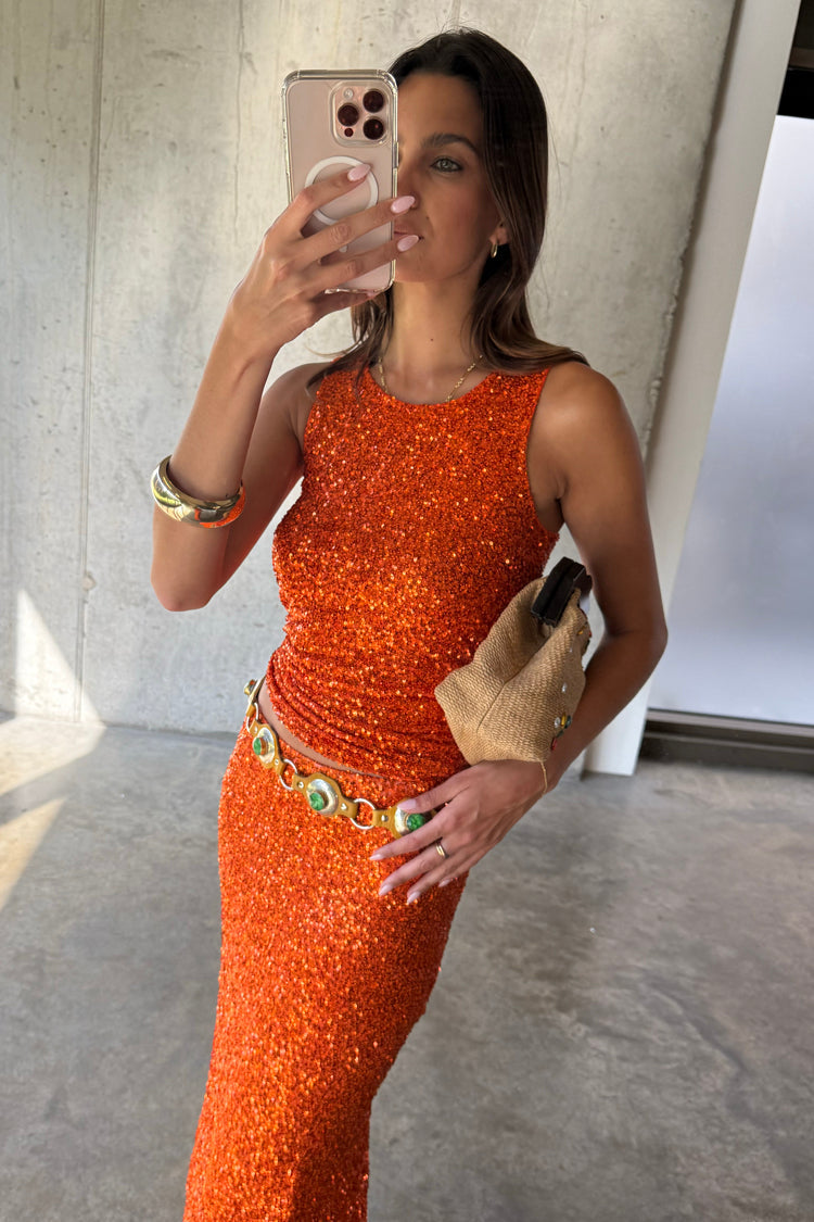 Orange Sequin Tank Top