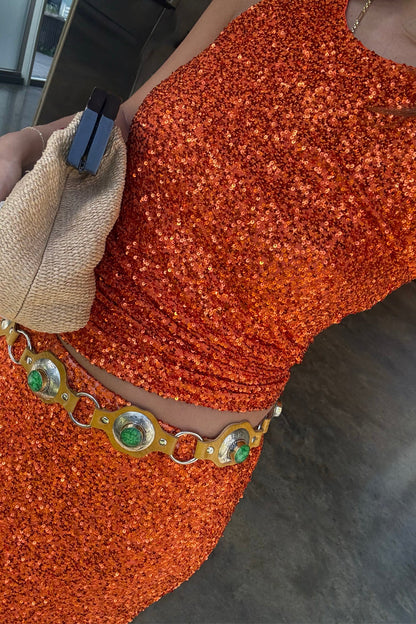 Orange Sequin Tank Top