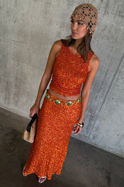 Orange Sequin Tank Top