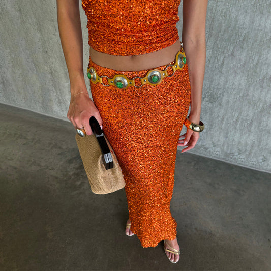 Orange Sequin Dorris Skirt