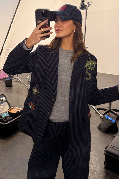 Navy Pinstripe Taylor Blazer