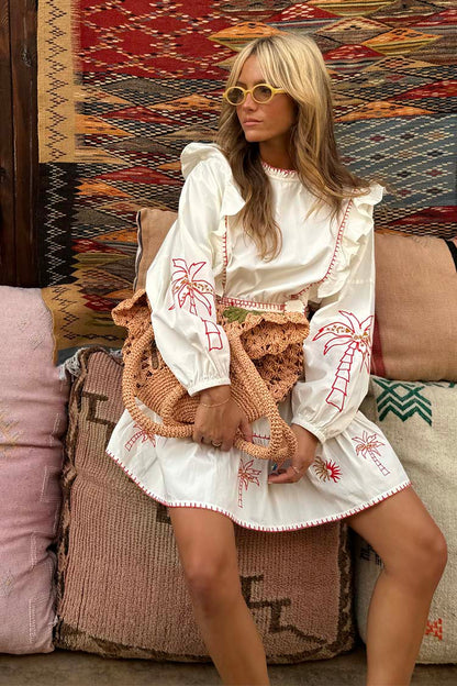 Cream And Red Pollenca Mini Dress
