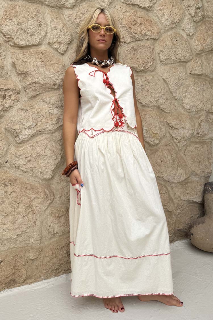 Cream and Red Pollenca Skirt