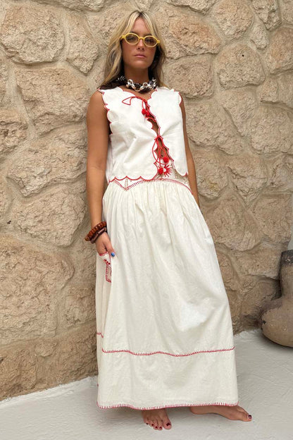 Cream and Red Pollenca Skirt