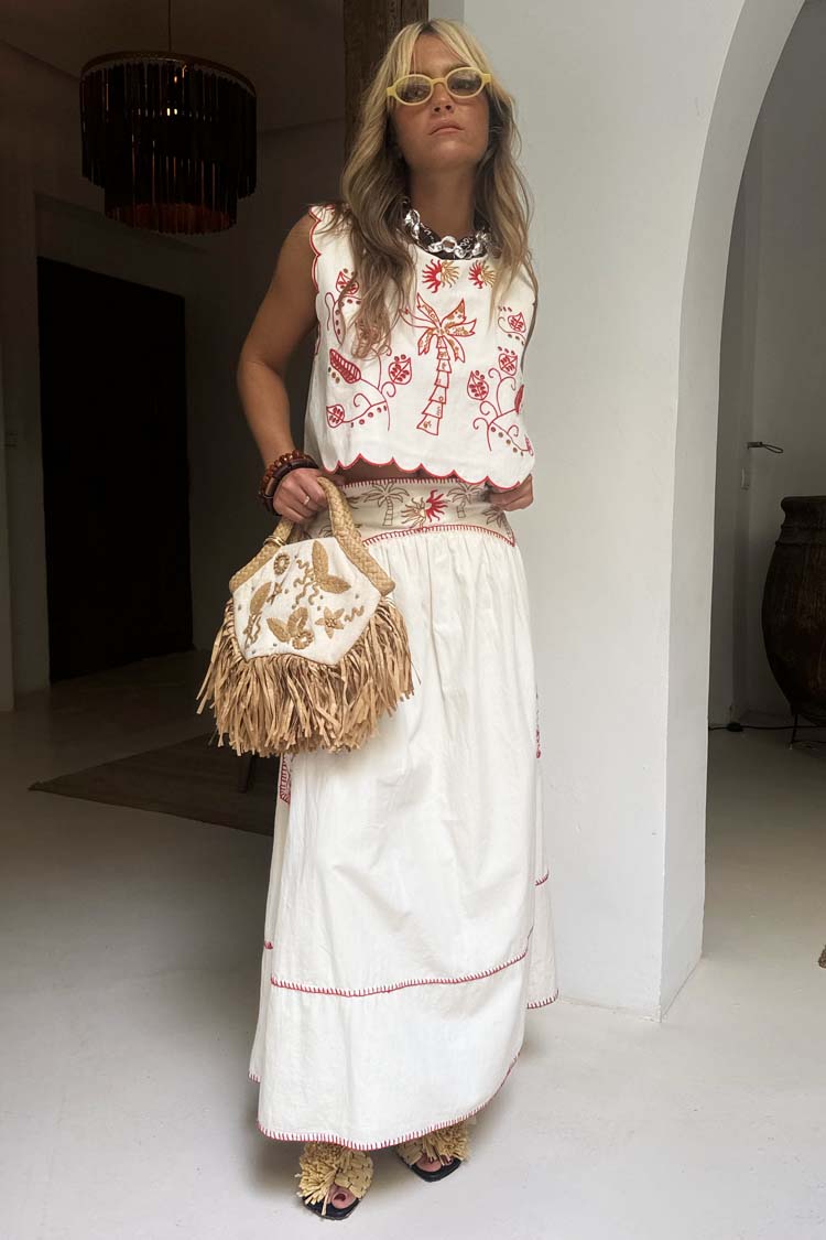Cream and Red Pollenca Skirt