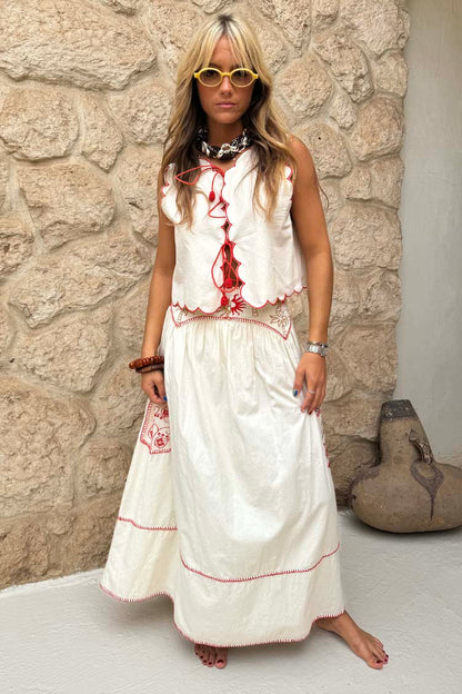 Cream and Red Pollenca Skirt