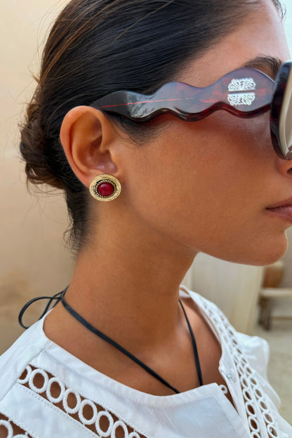 Deloris Red Circle Earrings