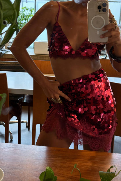 Burgundy Large Sequin Mini Maeva Skirt
