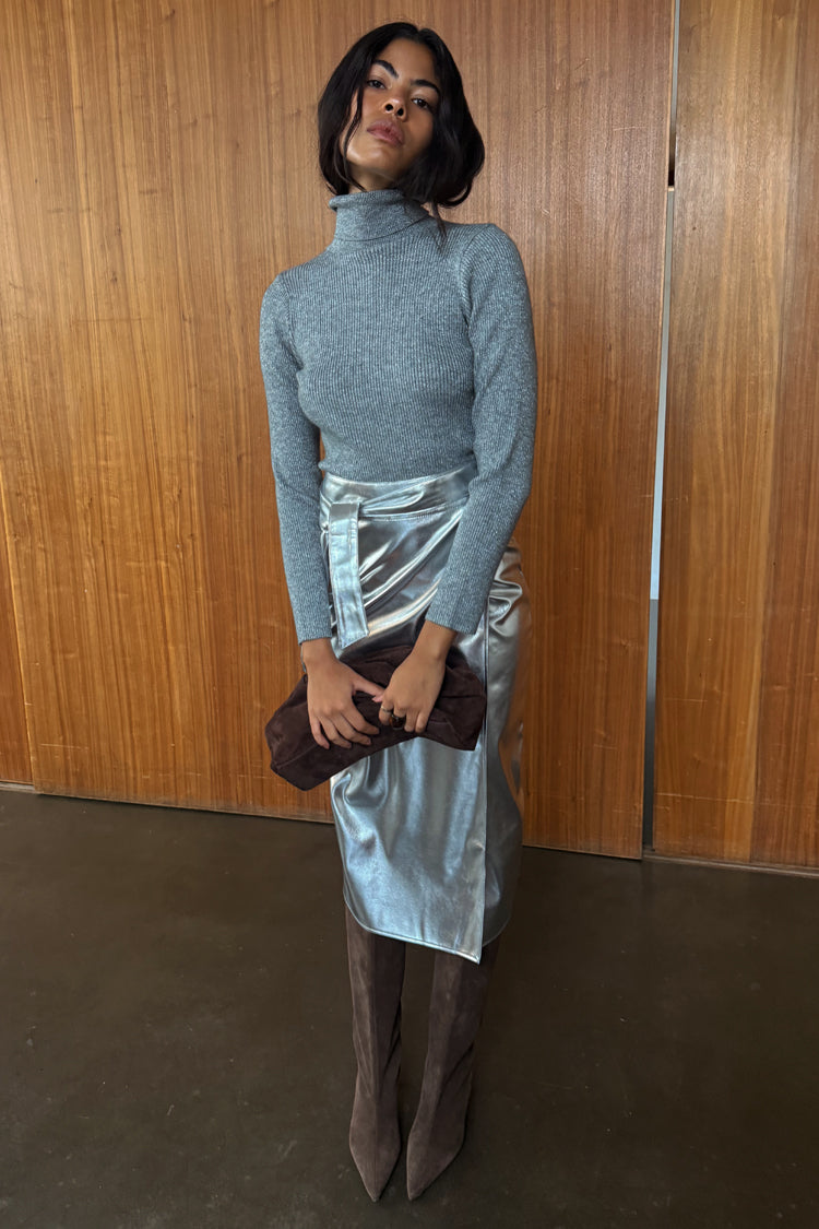 Silver Vegan Leather Jaspre Skirt