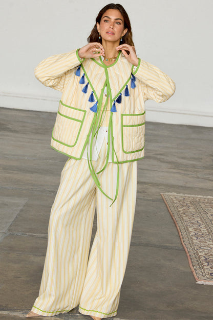 Butter Yellow Stripe Quilted Jacket
