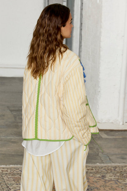 Butter Yellow Stripe Quilted Jacket