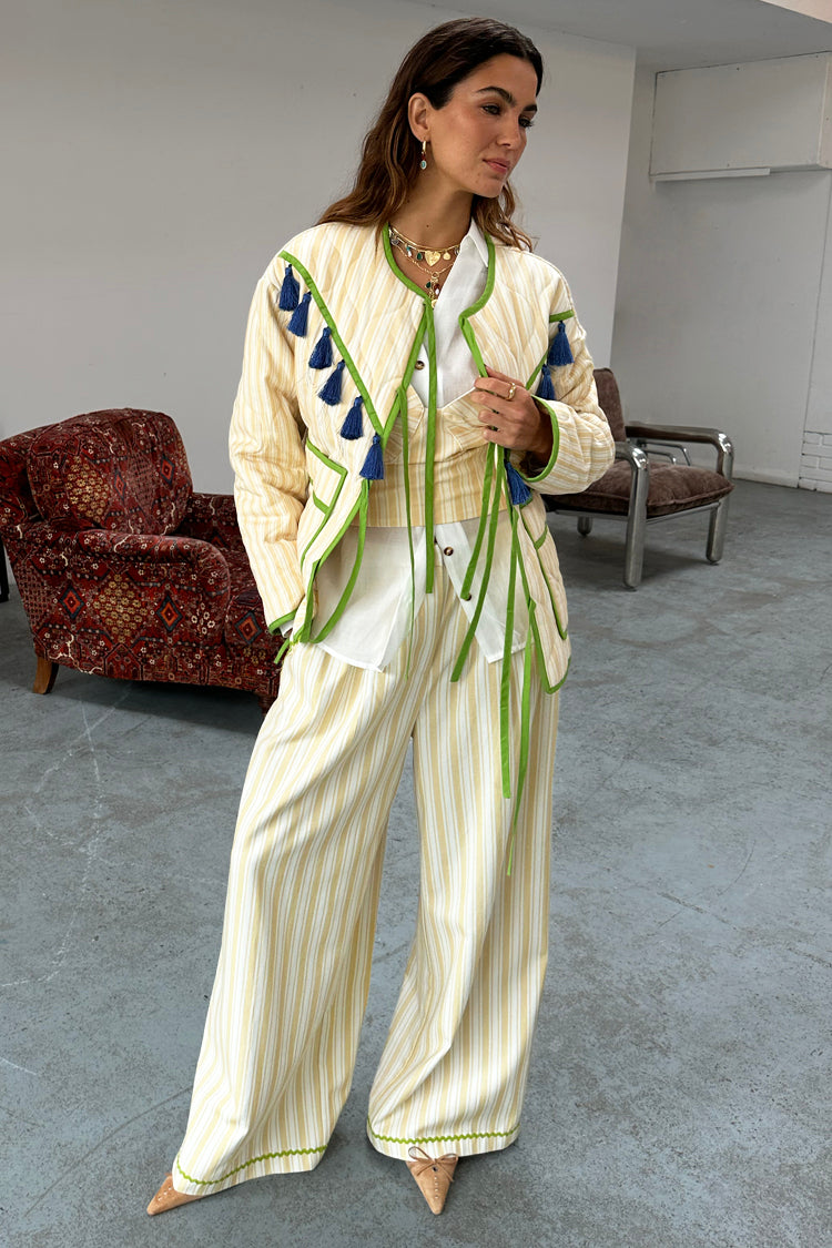 Butter Yellow Stripe Quilted Jacket