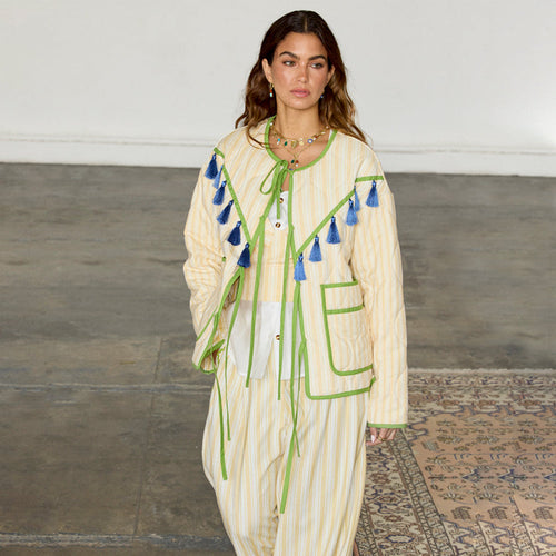 Butter Yellow Stripe Quilted Jacket