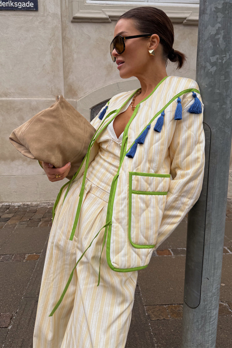Butter Yellow Stripe Quilted Jacket