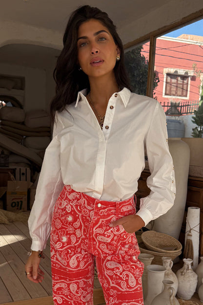 White Marley Shirt with Gold Studs