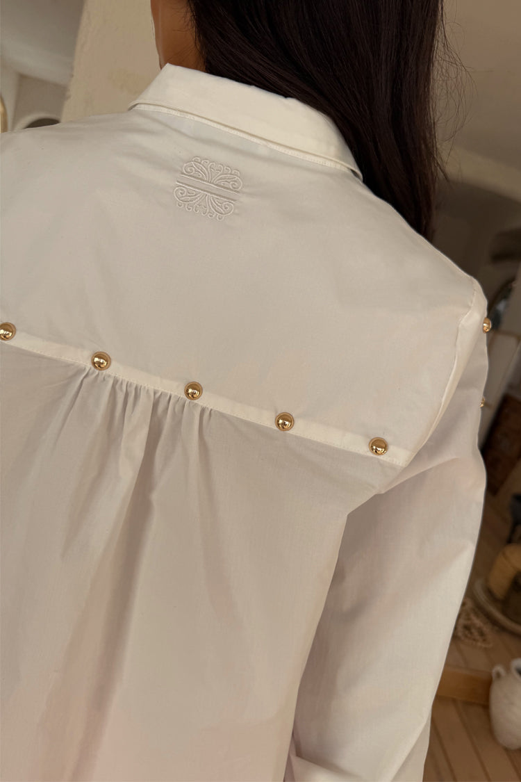 White Marley Shirt with Gold Studs