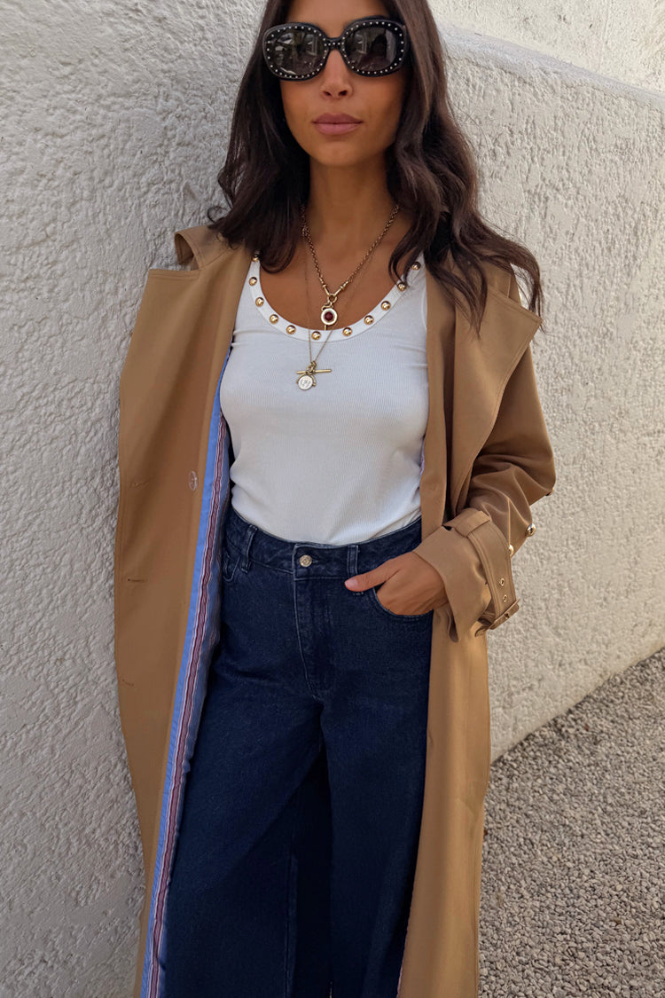 White Studded Rib Vest