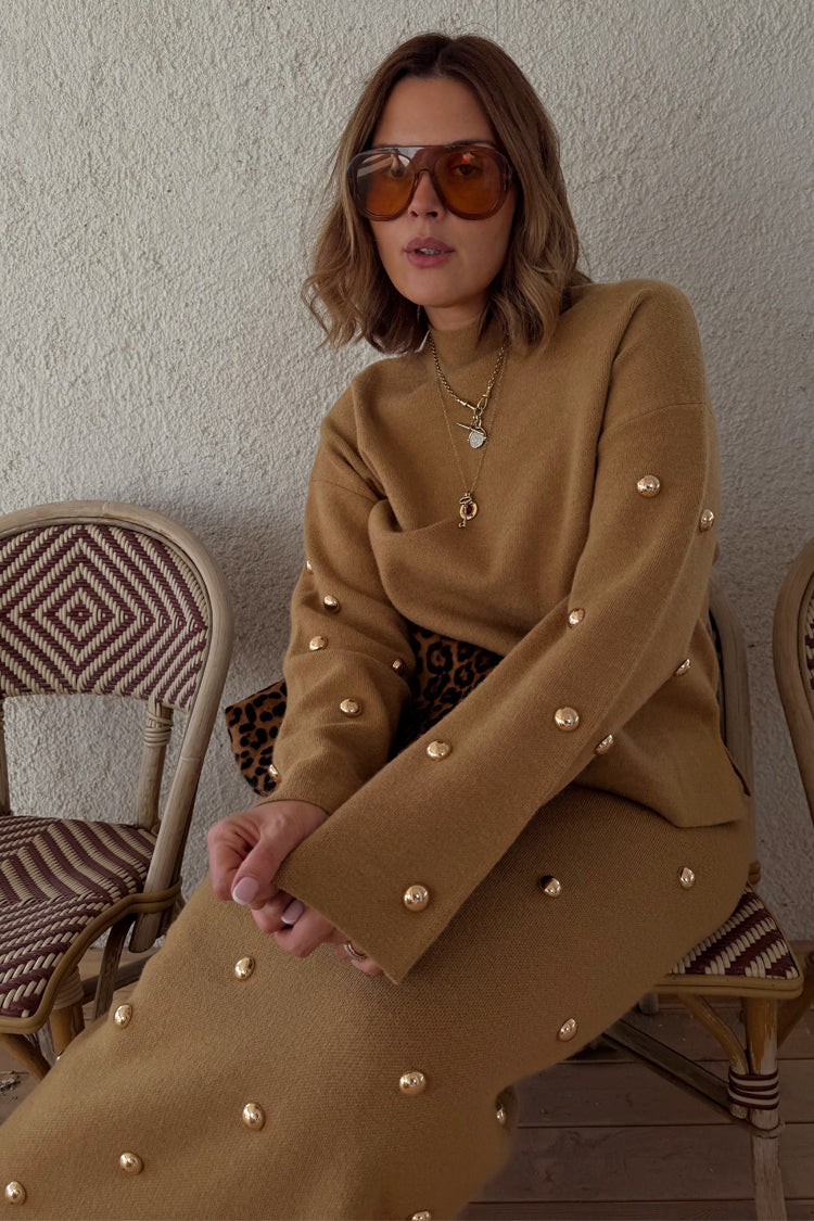 Tan Stud Evie Knit Jumper