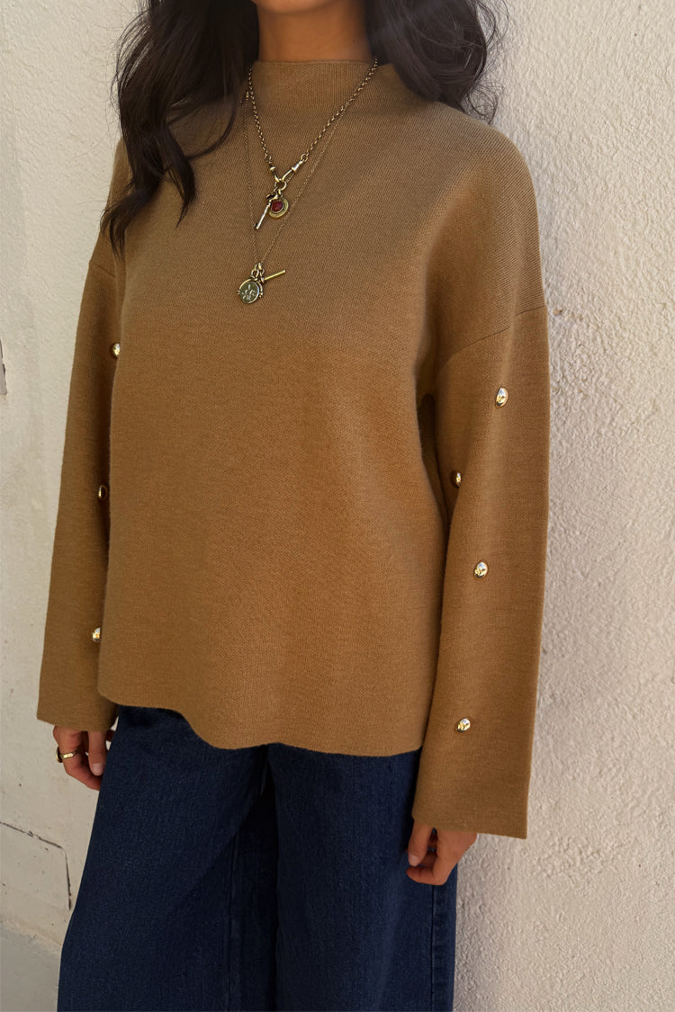 Tan Stud Evie Knit Jumper