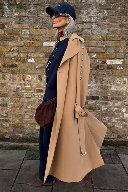 Tan Trench Coat with Gold Studs
