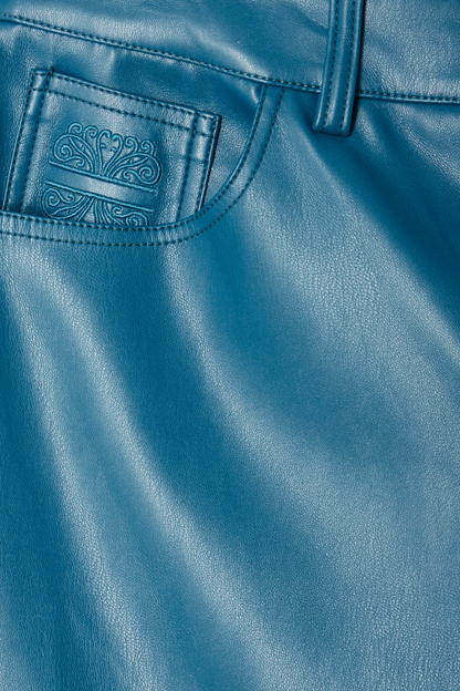 Teal Vegan Leather Trousers