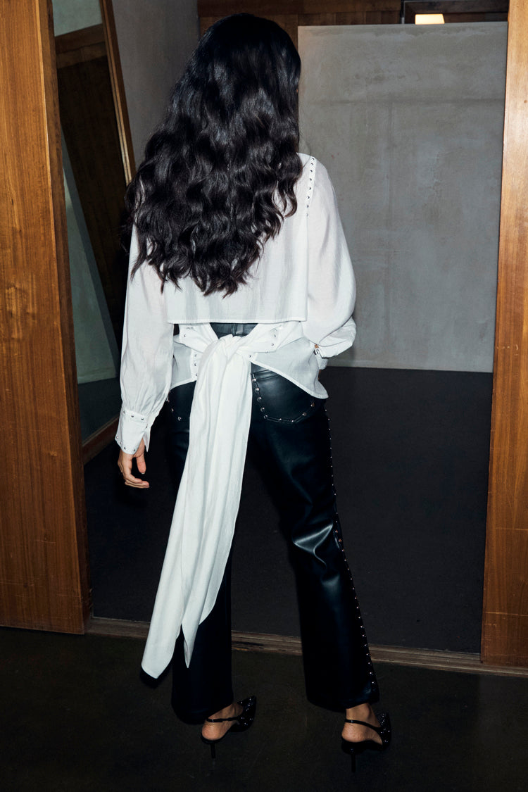 White Studded Tie Back Shirt