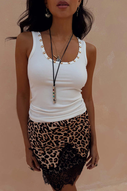 White Studded Rib Vest