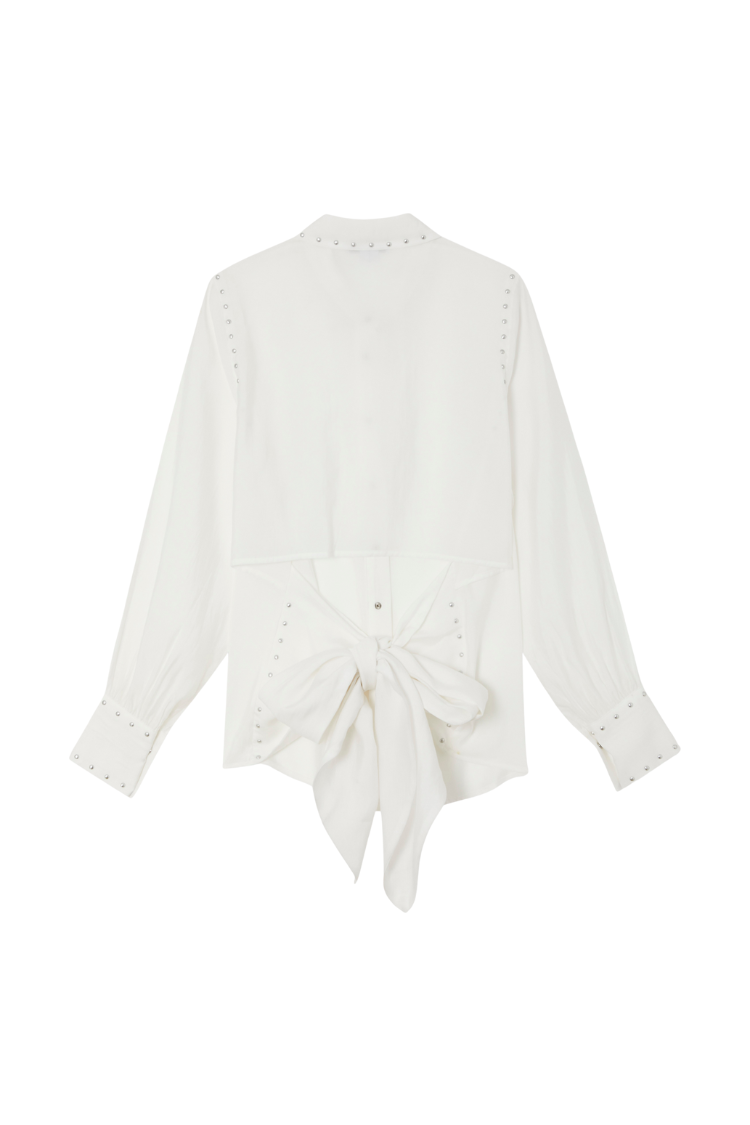 White Studded Tie Back Shirt