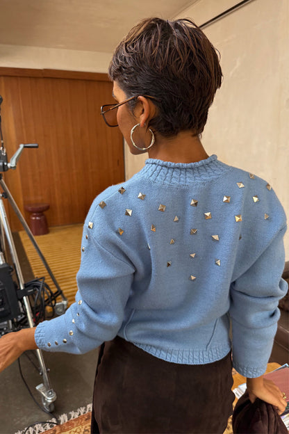 Ice Blue Studded Cardigan