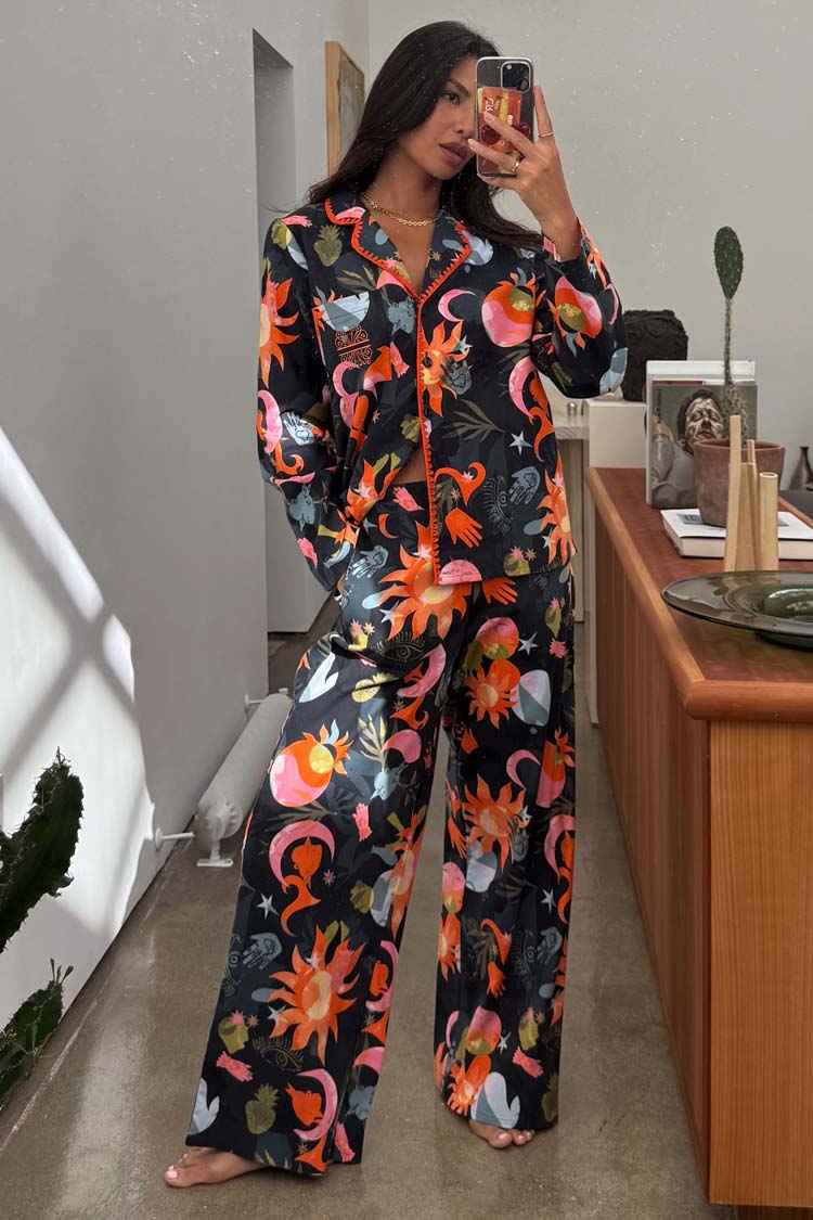 Navy Charm Button Through Pyjamas