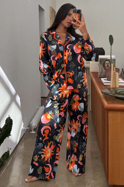 Navy Charm Button Through Pyjamas