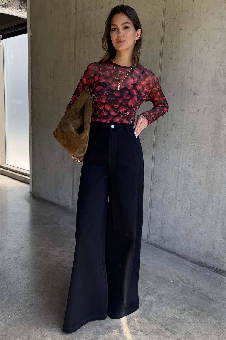 Cherry Mesh Long Sleeve Top