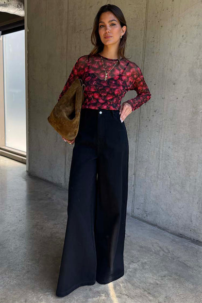 Cherry Mesh Long Sleeve Top