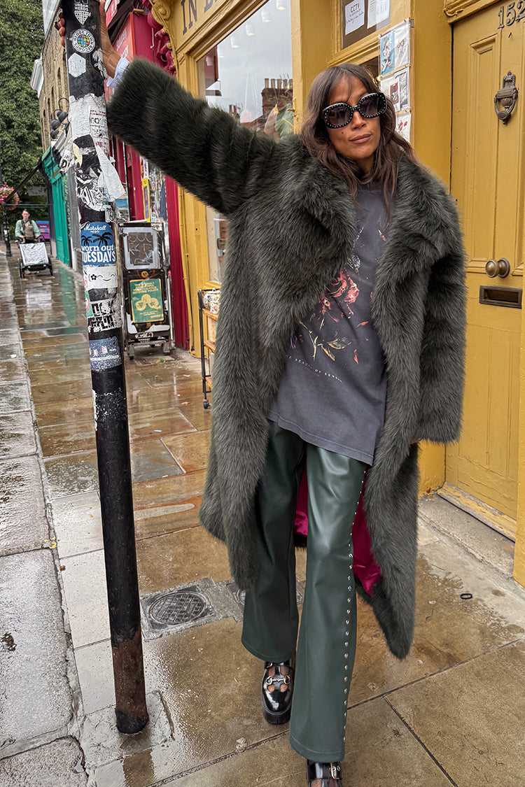 Bottle Green Studded Vegan Leather Trousers