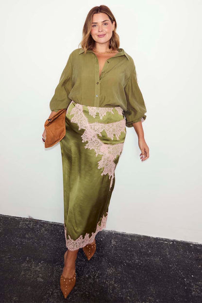 Olive & Pink Lace Marley Shirt