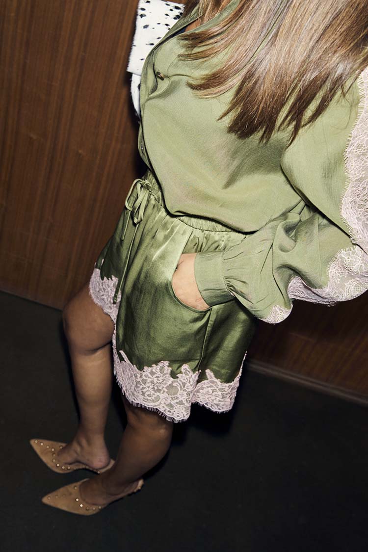 Olive & Pink Lace Shorts