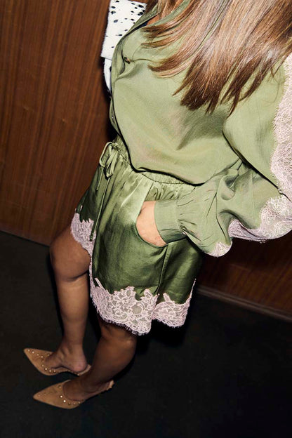Olive & Pink Lace Shorts