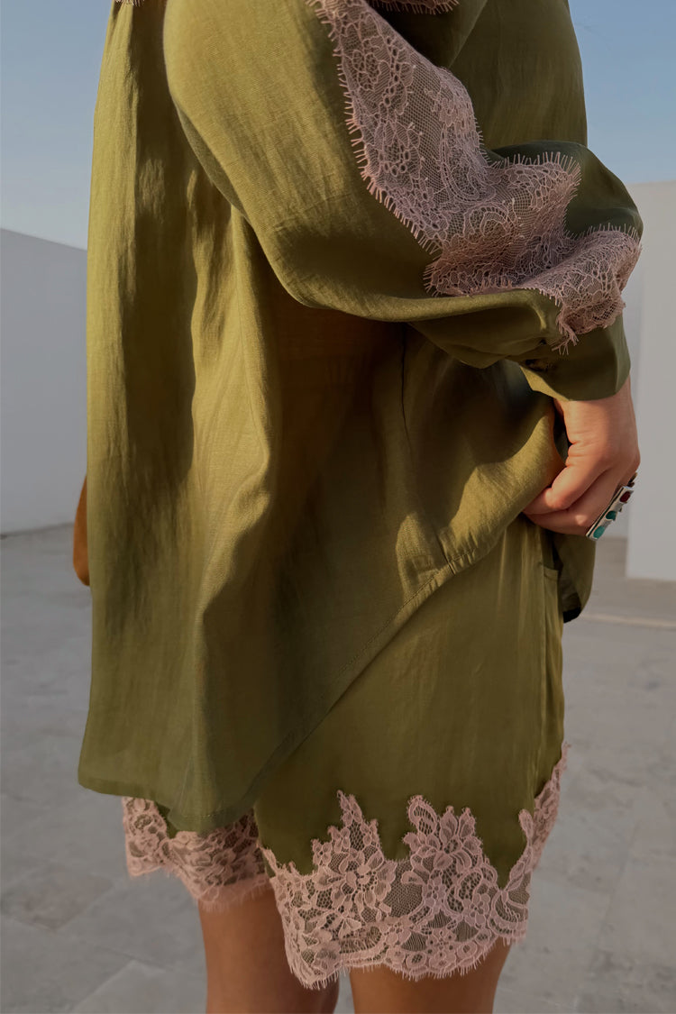 Olive & Pink Lace Shorts