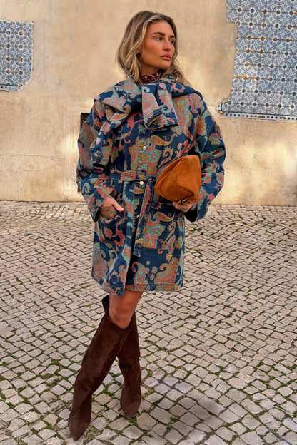 Denim Paisley Belted Shacket
