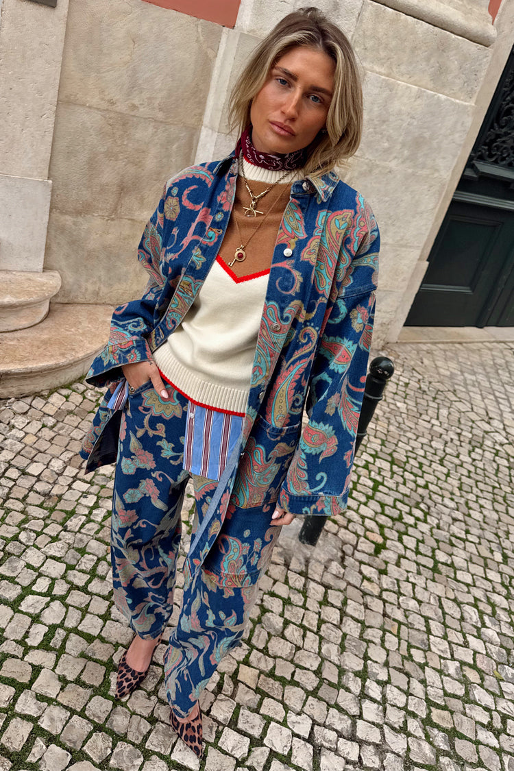 Denim Paisley Belted Shacket