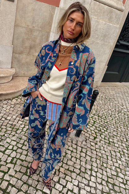 Denim Paisley Belted Shacket