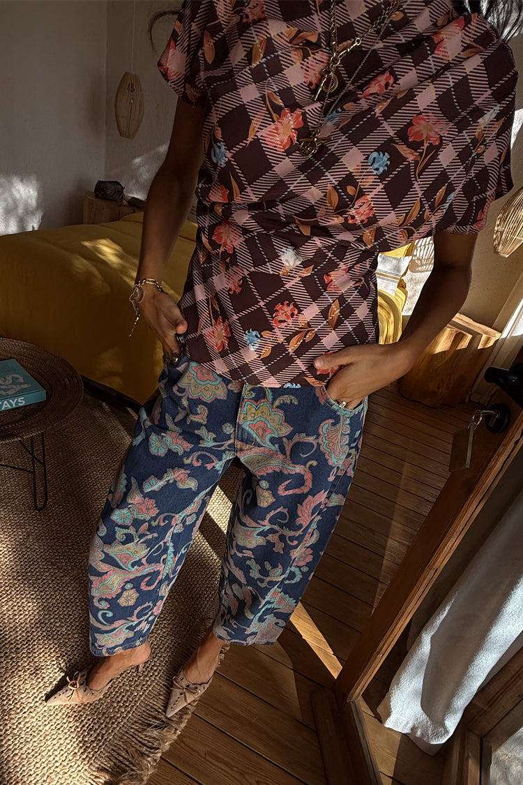 Denim Paisley Barrel Leg Jeans