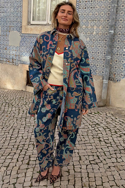 Denim Paisley Barrel Leg Jeans