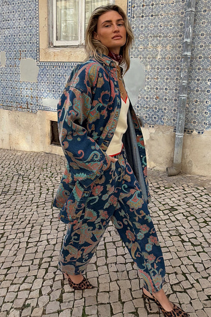 Denim Paisley Barrel Leg Jeans