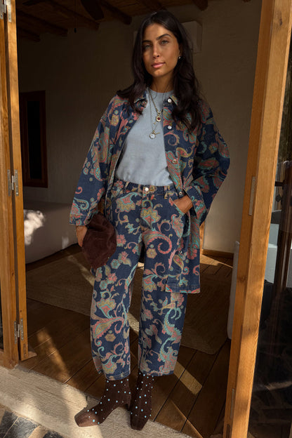 Denim Paisley Barrel Leg Jeans