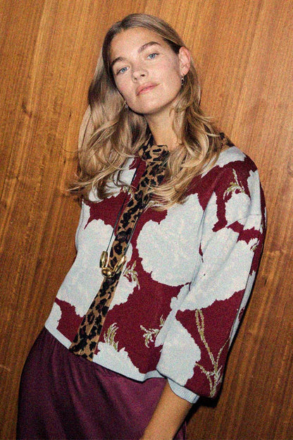 Burgundy & Blue Poppy Cardigan