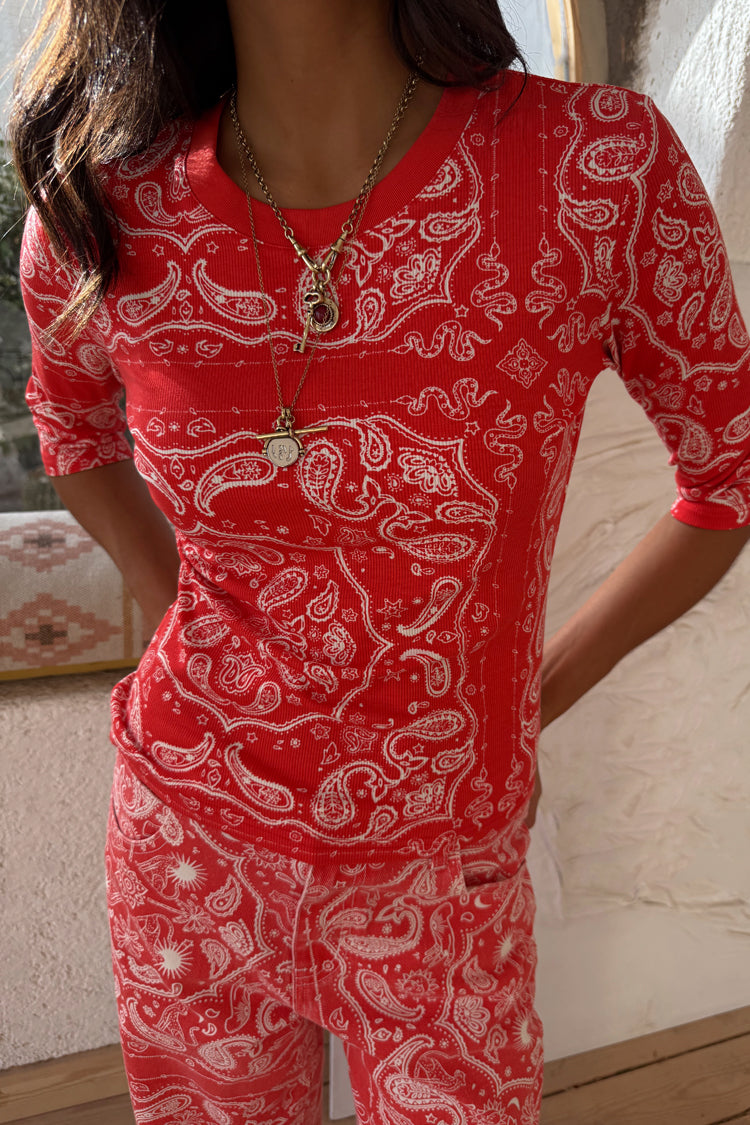 Red Bandana Rib Jersey Top