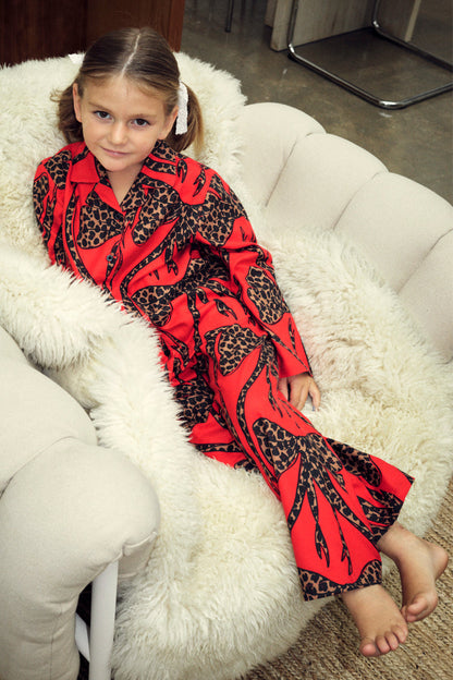 Kids Red Bow Cotton Button Through Pyjamas