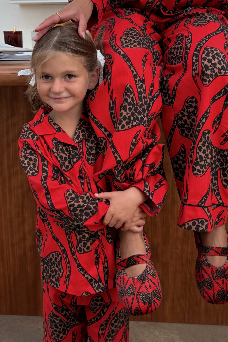 Kids Red Bow Cotton Button Through Pyjamas